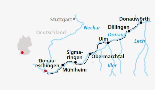 Rutas en bicicleta por el Danubio y la Selva Negra (Alemania) - mapa de la ruta