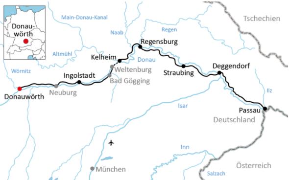El Danubio en Bicicleta | Cicloturismo por Donauwörth - Passau (Baviera) - mapa de la ruta