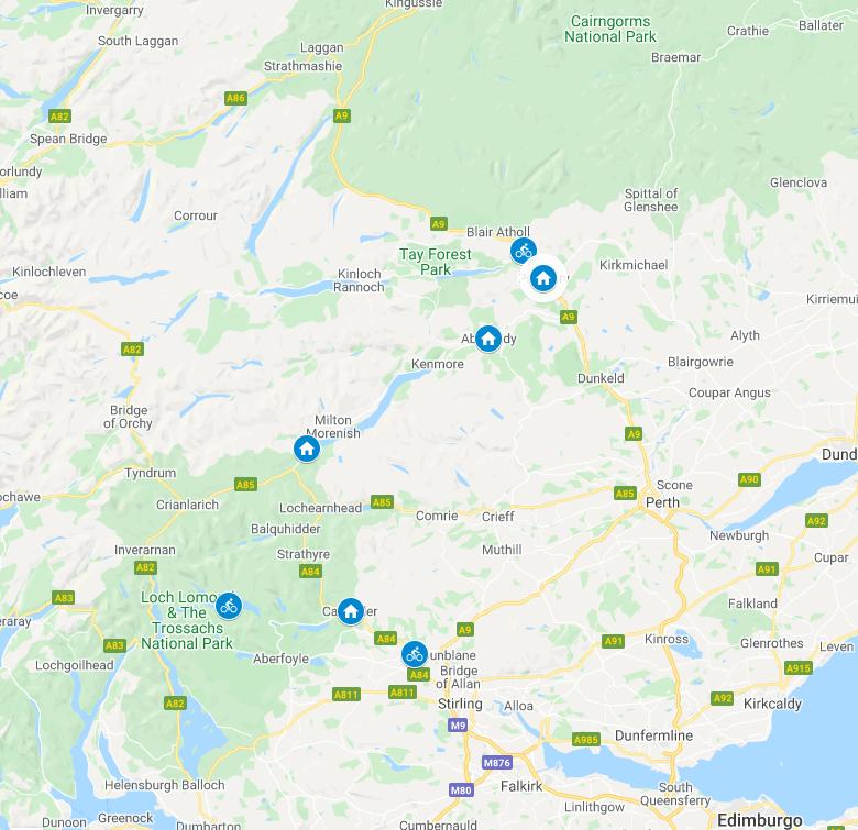 Cicloturismo por los lagos y castillos de Escocia - mapa de la ruta