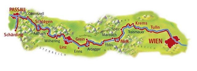 El Danubio Austríaco en bicicleta: rutas de Passau a Viena - mapa de la ruta