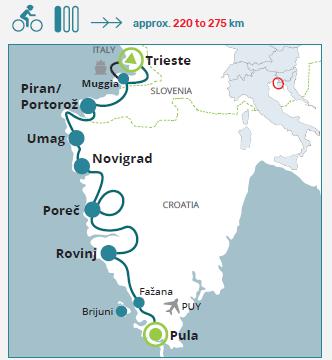 Rutas por Croacia en bicicleta: Península de Istria - mapa de la ruta
