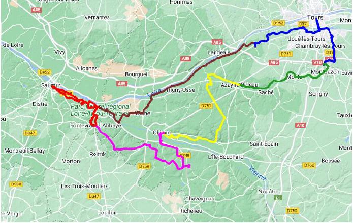 Rutas en bicicleta y cicloturismo por Castillos de Loira (Francia) - mapa de la ruta